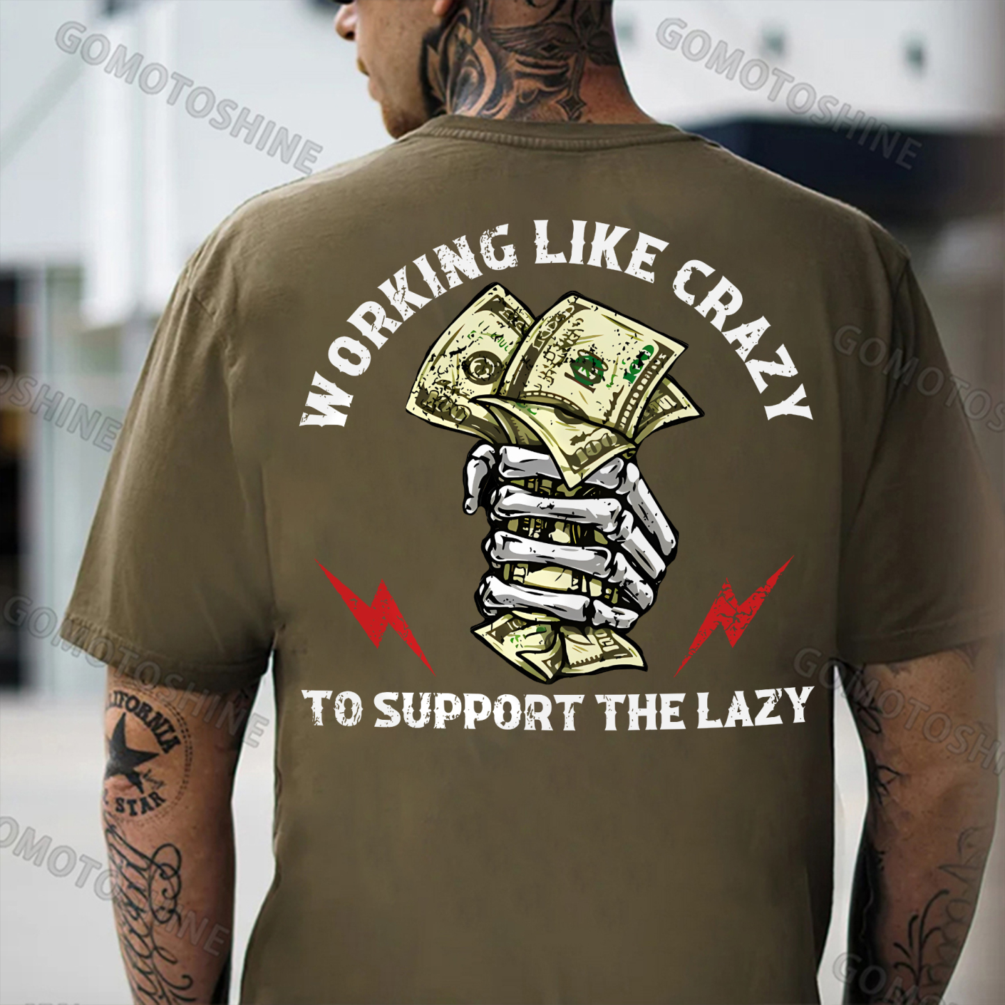 WORKING LIKE CRAZY TO SUPPORT THE LAZY Bone Hand&Money Print Men's T-Shirt