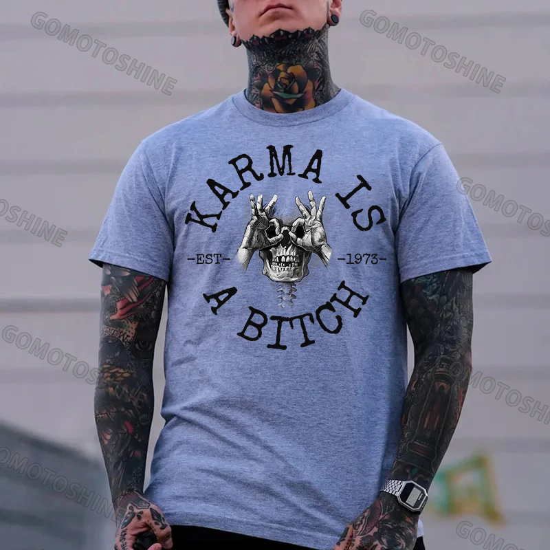 KARMA IS A BITCH Skull With OK Print Men's T-Shirt