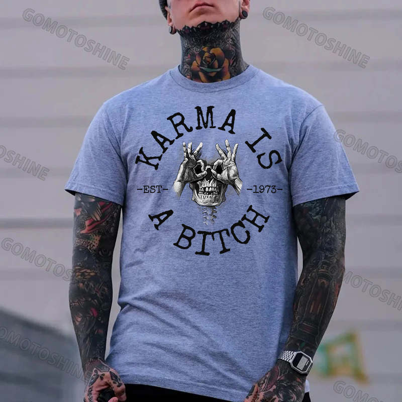 KARMA IS A BITCH Skull With OK Print Men's T-Shirt