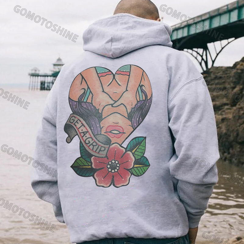 GET A GRIP Sexy Lady with Flowers Black Print Hoodie