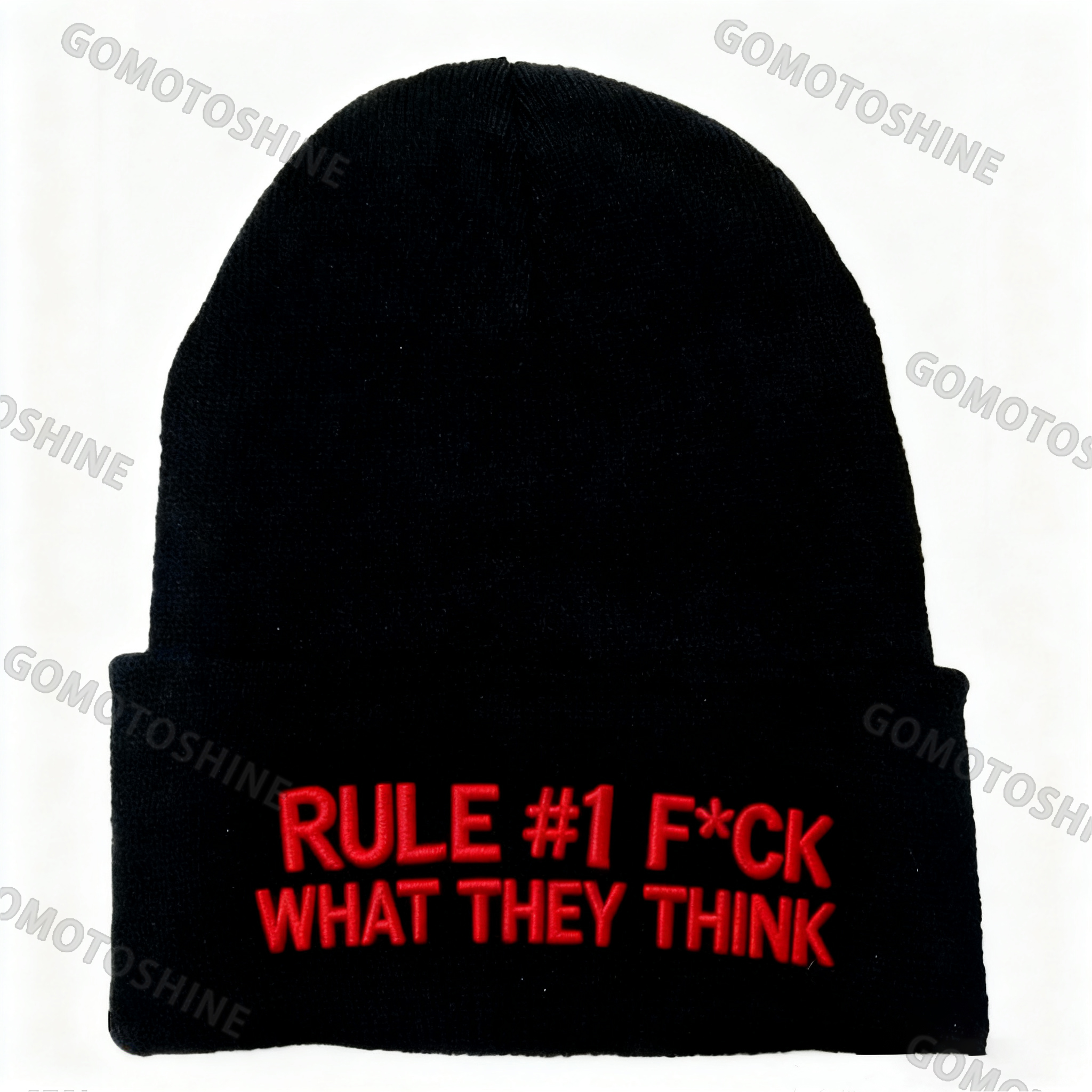 RULE #1 F*CK WHAT THEY THINK Letters Embroidery Knit Cuffed Beanie