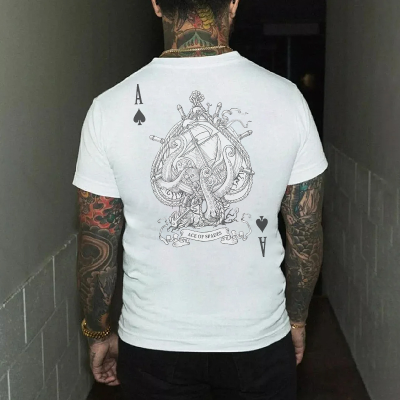 ACE OF SPADES Vintage Poker A White Print T-shirt