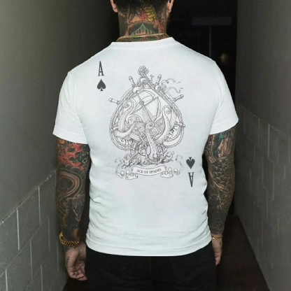 ACE OF SPADES Vintage Poker A White Print T-shirt