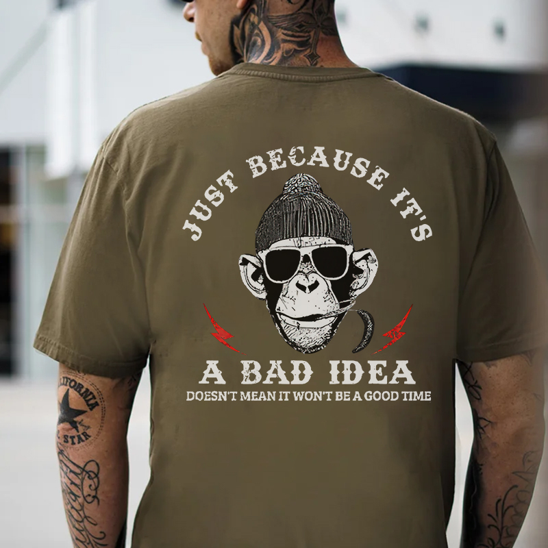 JUST BECAUSE IT'S A BAD IDEA Monkey Black Print T-Shirt