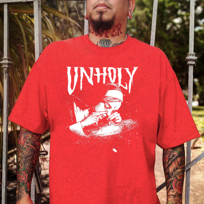 UNHOLY Nun Smoking Dark Style Black Print T-shirt