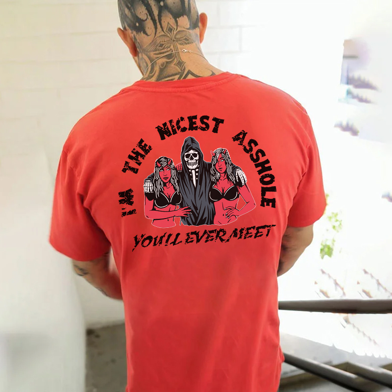 I'M THE NICEST ASSHOLE Skull Black Print T-Shirt