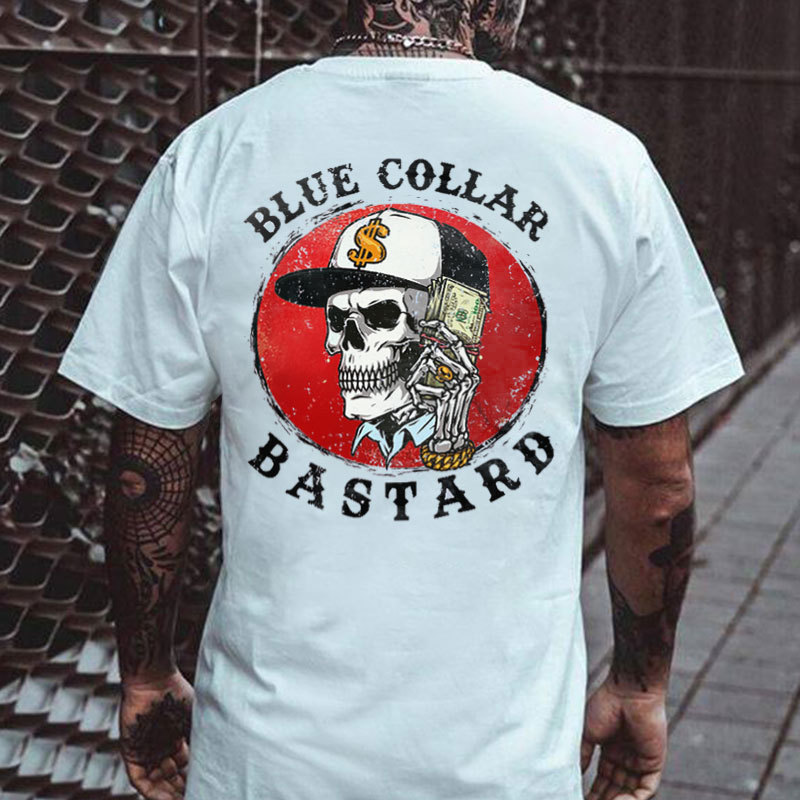 BLUE COLLAR BASTARD Skeleton&Money Print Men's T-shirt