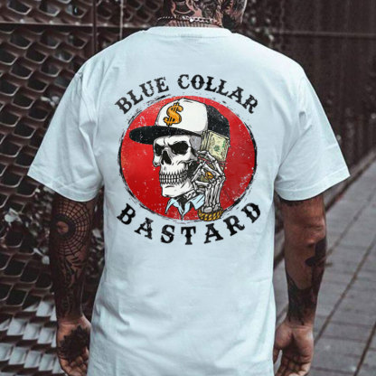 BLUE COLLAR BASTARD Skeleton&Money Print Men's T-shirt