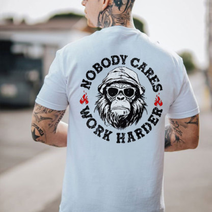 NOBODY CARES WORK HARDER Chimpanzee Print Men's T-shirt