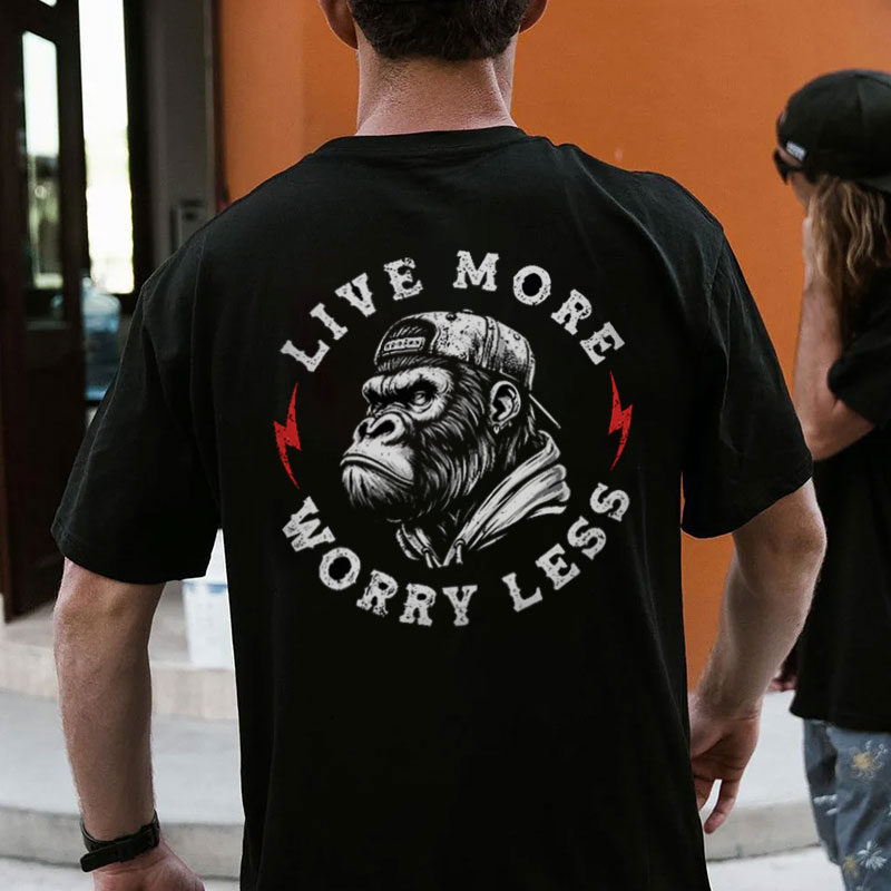 LIVE MORE WORRY LESS Chimpanzee Print Men's T-shirt