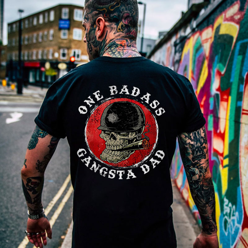 ONE BADASS GANGSTA DAD Skull With Cigar Print Men's T-shirt