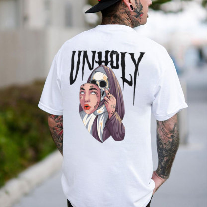 UNHOLY Human Skin Mask Skeleton Black Print T-shirt