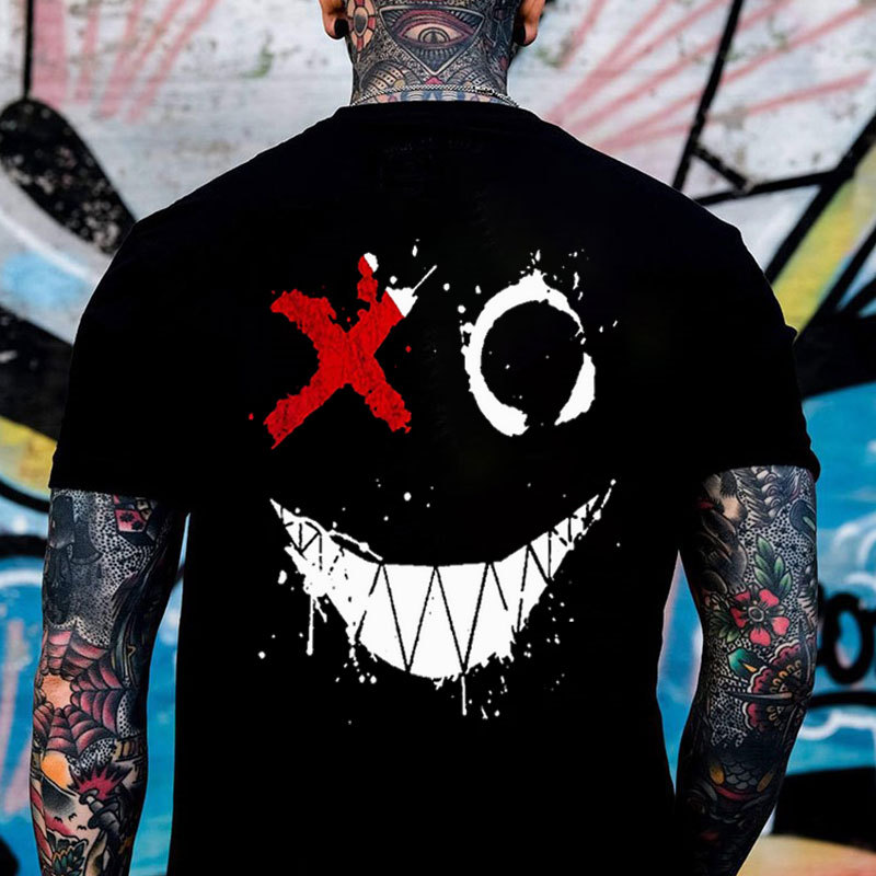 Evil Smile Emoji Graffiti Print Men's T-shirt