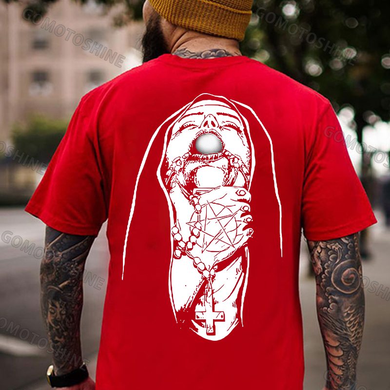 Chokehold Nun Religious Pattern Casual Black Print T-shirt