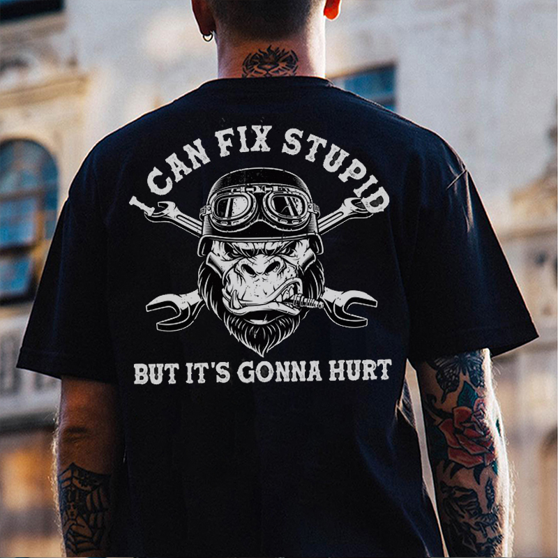 I CAN FIX STUPID BUT IT'S GONNA HURT Helmet Orangutan Print Men's T-shirt