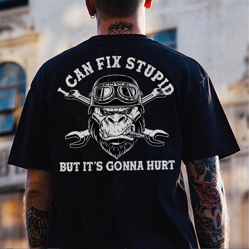 I CAN FIX STUPID BUT IT'S GONNA HURT Helmet Orangutan Print Men's T-shirt