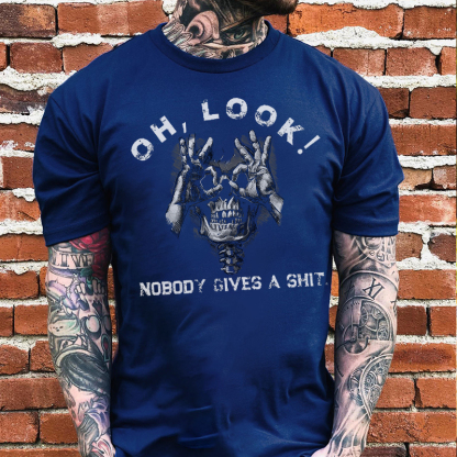 OH LOOK NOBODY GIVES A SHIT Skull With OK Print Men's T-shirt