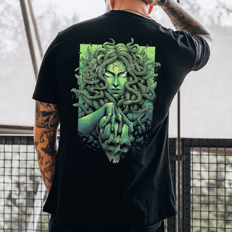 Medusa With Snake Skull Print T-Shirt