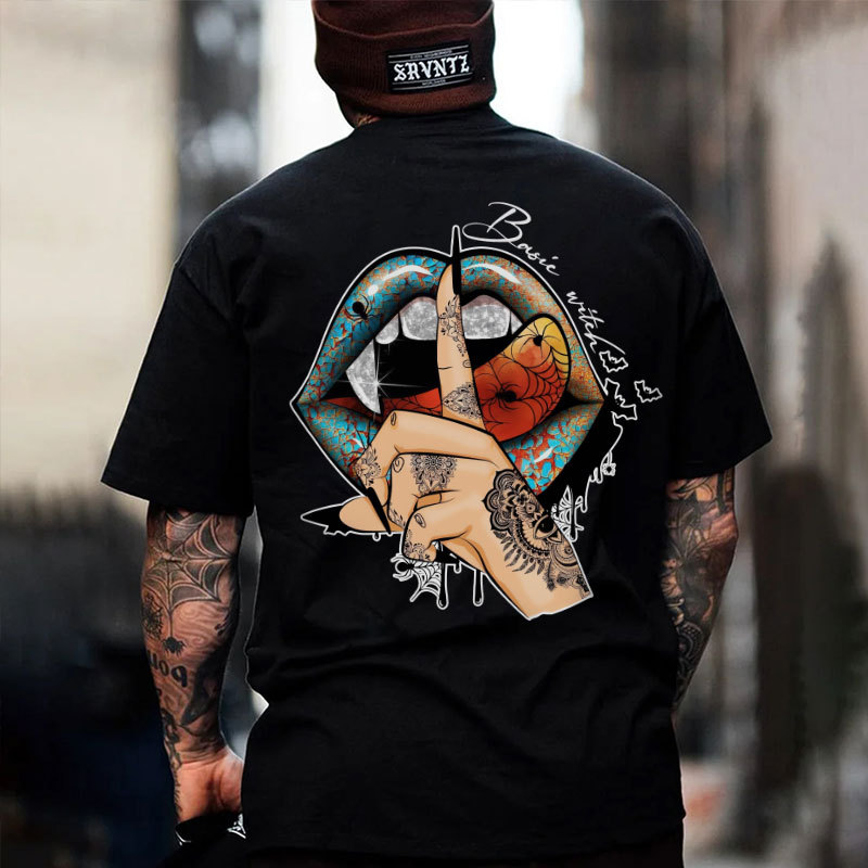 Keep Silence Gothic Style Lips Print Men's T-shirt