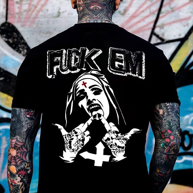 FUCK EM Defiant Nun Print Men's T-Shirt