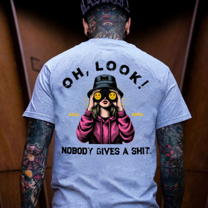 OH LOOK NOBODY GIVES A SHIT Blonde With Telescope Print Men's T-shirt