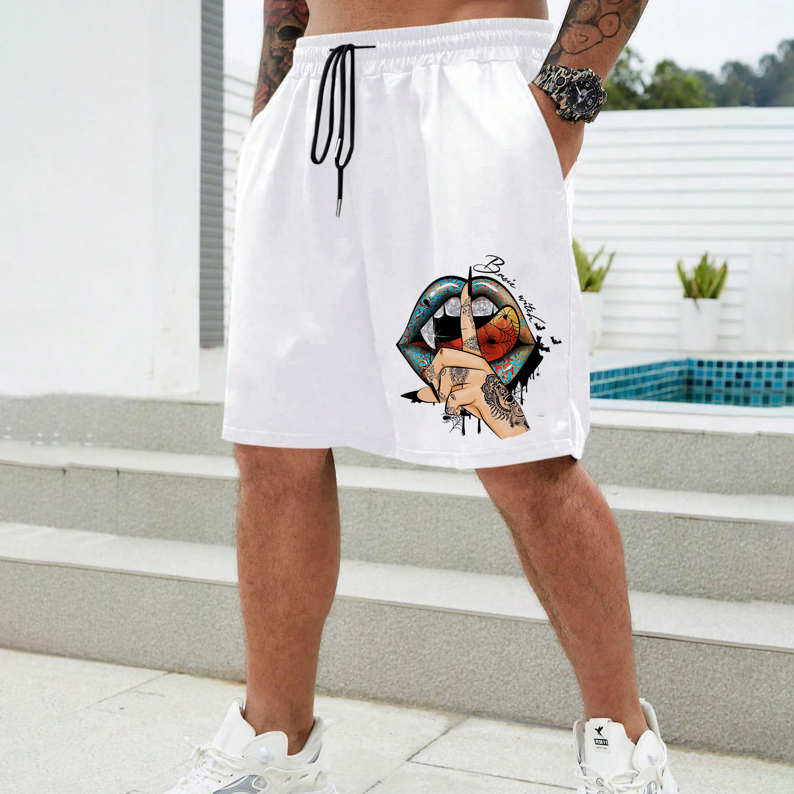 Keep Silent Gothic Style Lips Print Men's Shorts