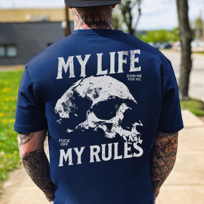 MY LIFE MY RULES Skull Print Men's T-Shirt