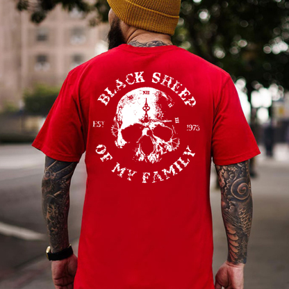 BLACK SHEEP OF MY FAMILY Skull Clock Print Men's T-Shirt