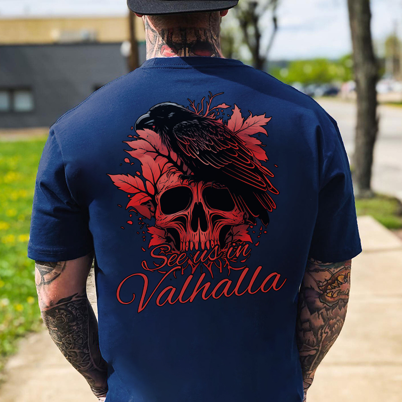 SEE US IN VALHALLA Crow&Skull Print Men's T-Shirt