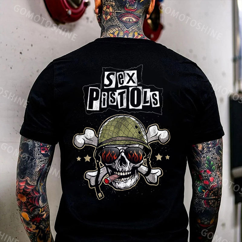 SEX PISTOLS Helmet Skull Print Men's T-Shirt