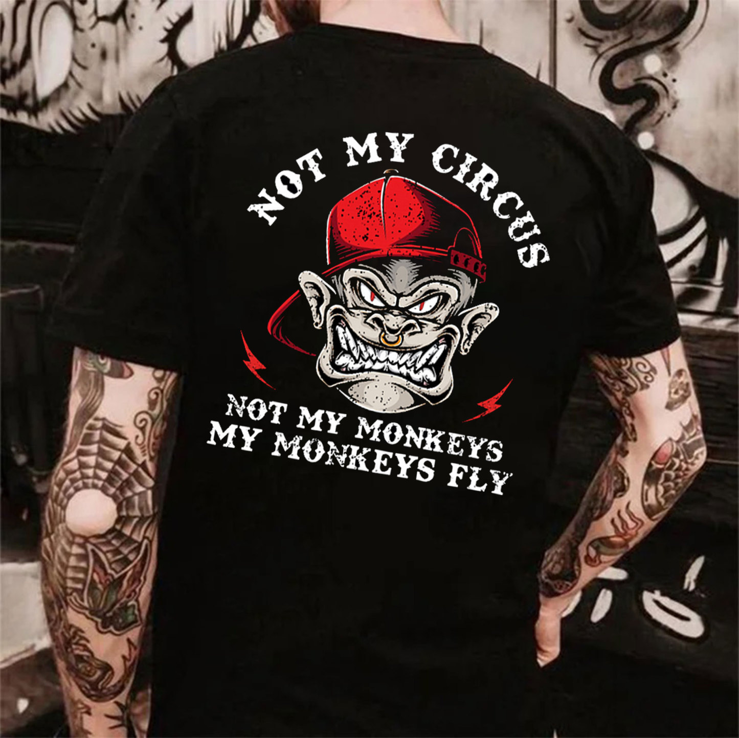NOT MY CIRCUS NOT MY MONKEYS Black Print T-Shirt