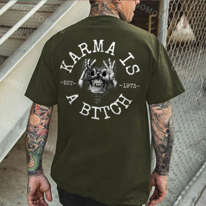 KARMA IS A BITCH Skull With OK Print Men's T-Shirt Image - 6
