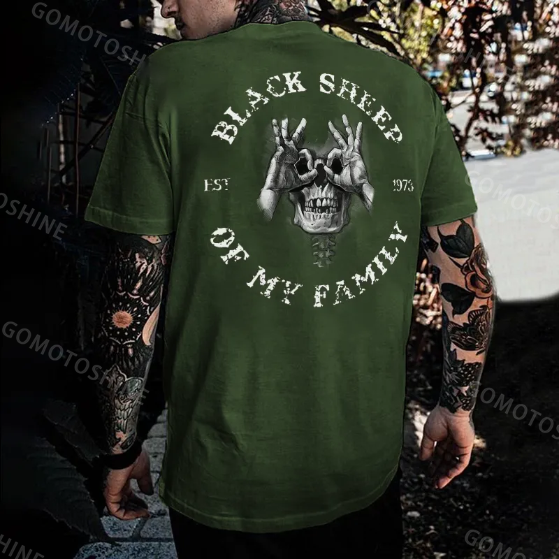 BLACK SHEEP OF MY FAMILY Skull Black Print T-Shirt Image - 8