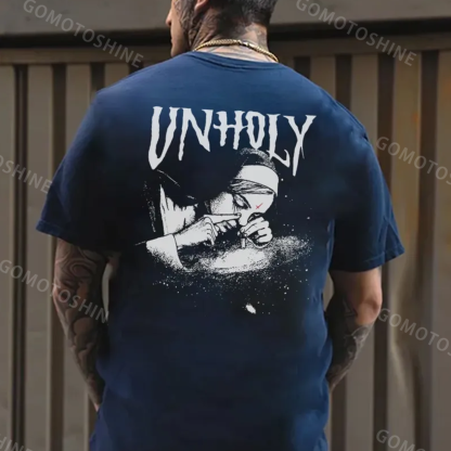 UNHOLY Nun Smoking Dark Style Black Print T-shirt