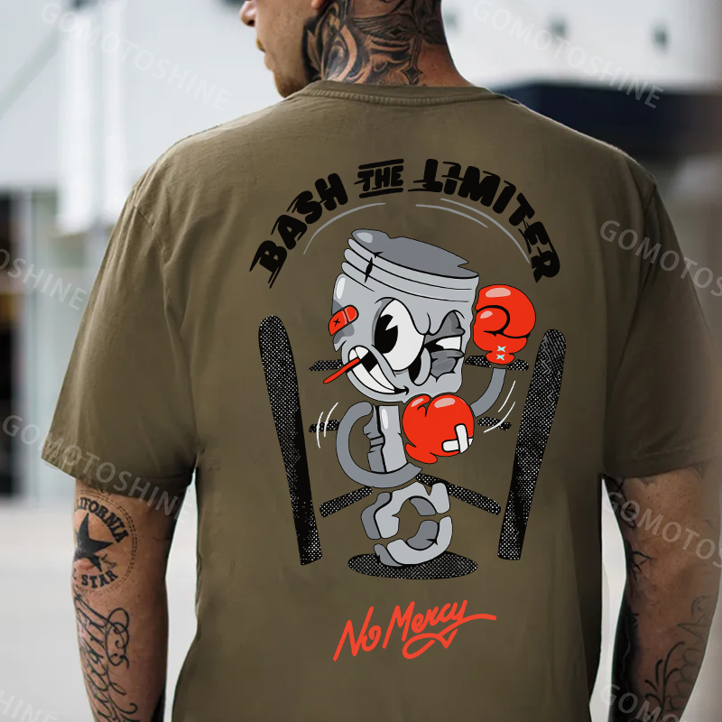 BASH THE LIMITER No Mercy Fighting Tool Man Graphic Black Print T-shirt