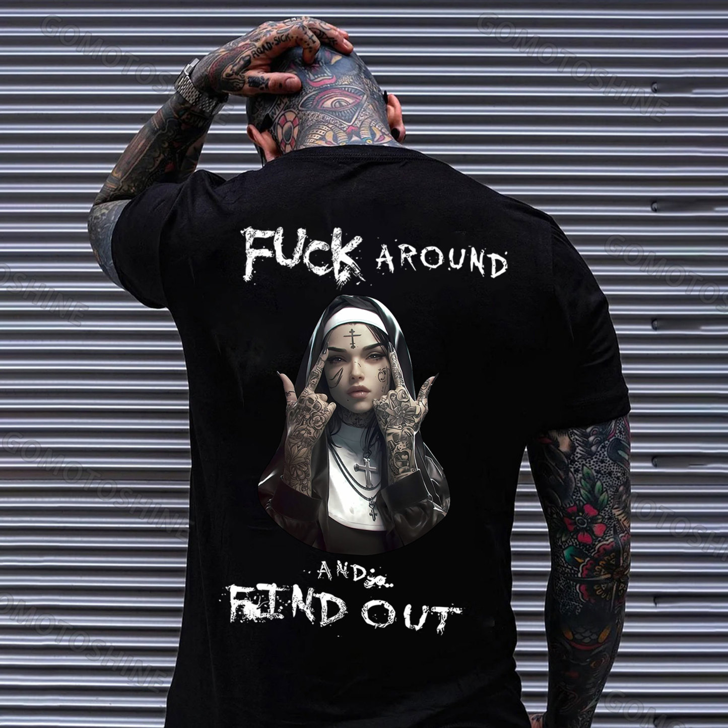 FUCK AROUND AND FIND OUT Defiant Nun Print Men's T-Shirt