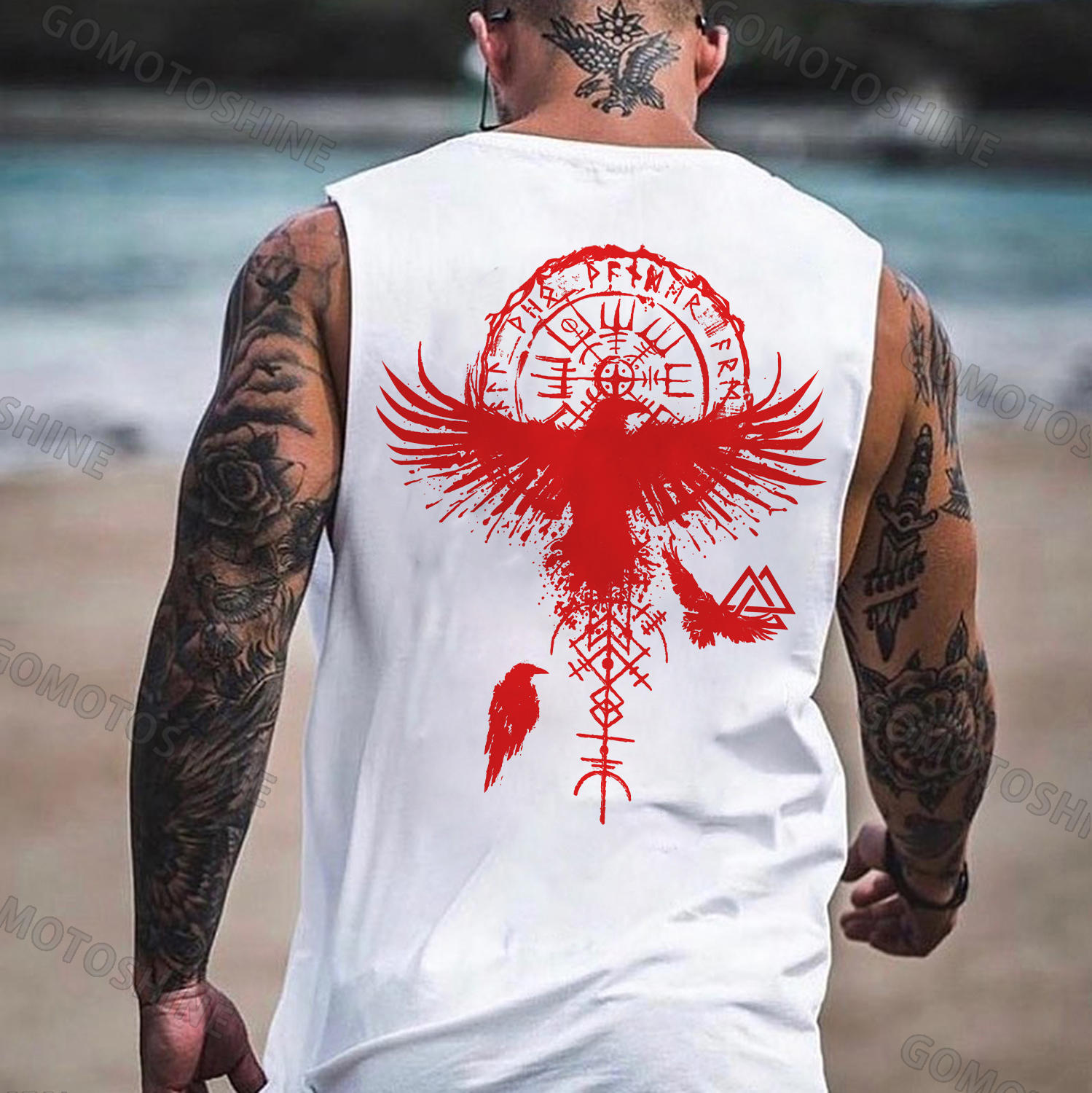 Runes Eagle Print Men's Vest
