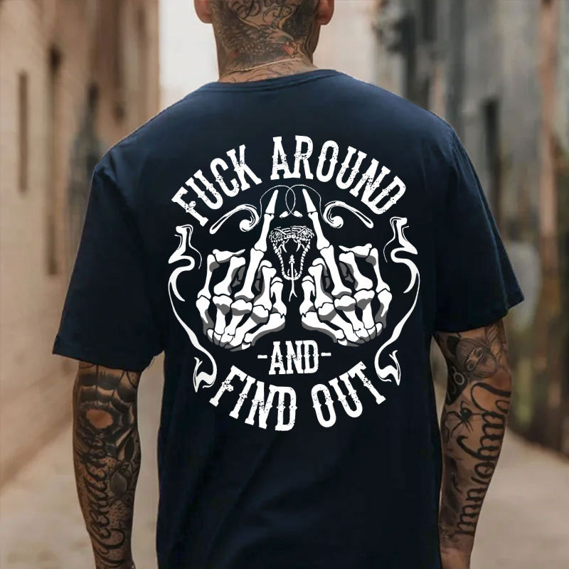 FUCK AROUND AND FIND OUT Bones Black Print T-shirt