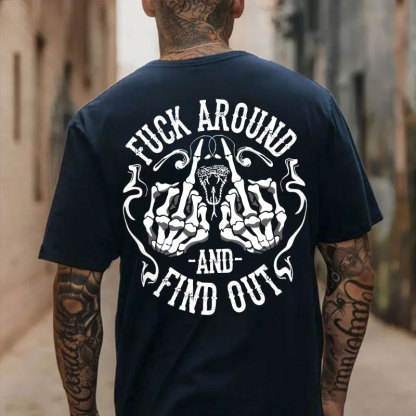 FUCK AROUND AND FIND OUT Bones Black Print T-shirt
