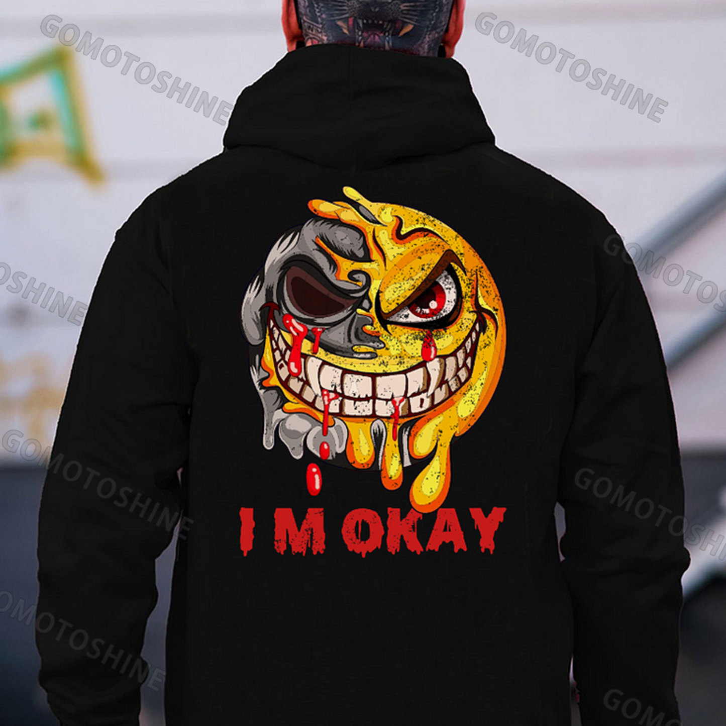 I'M OK Melting Skull Emoji Print Men's Hoodie