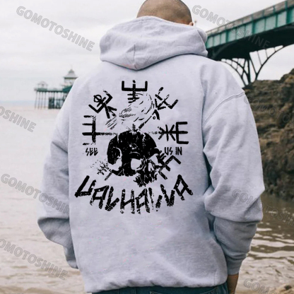 SEE US IN VALHALLA Skull Black Print Hoodie