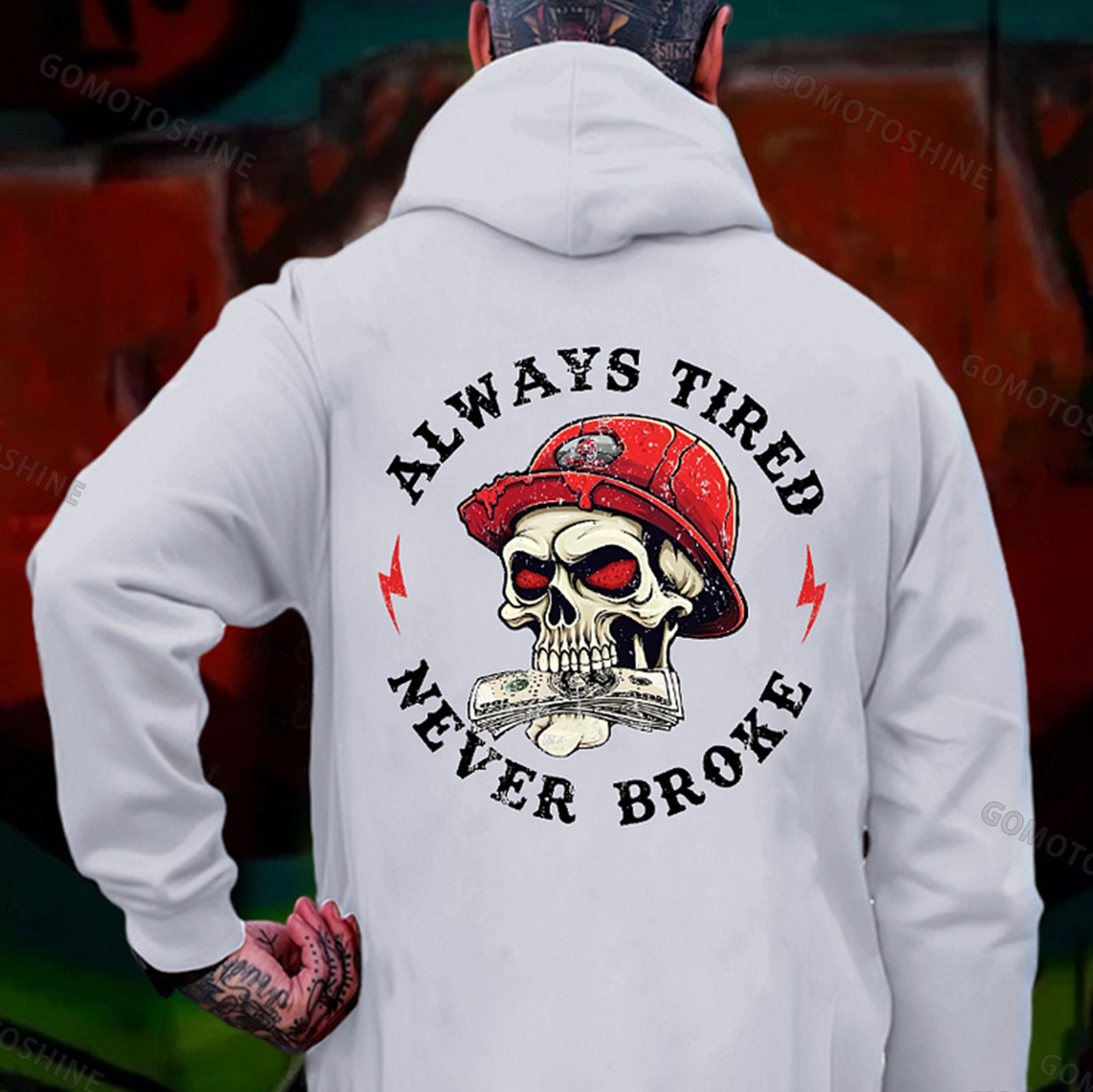 ALWAYS TIRED NEVER BROKE Skull&Money Print Men's Hoodie