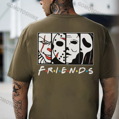 FRIENDS Clown and Grim Reaper Horrifying Casual White Print T-shirt