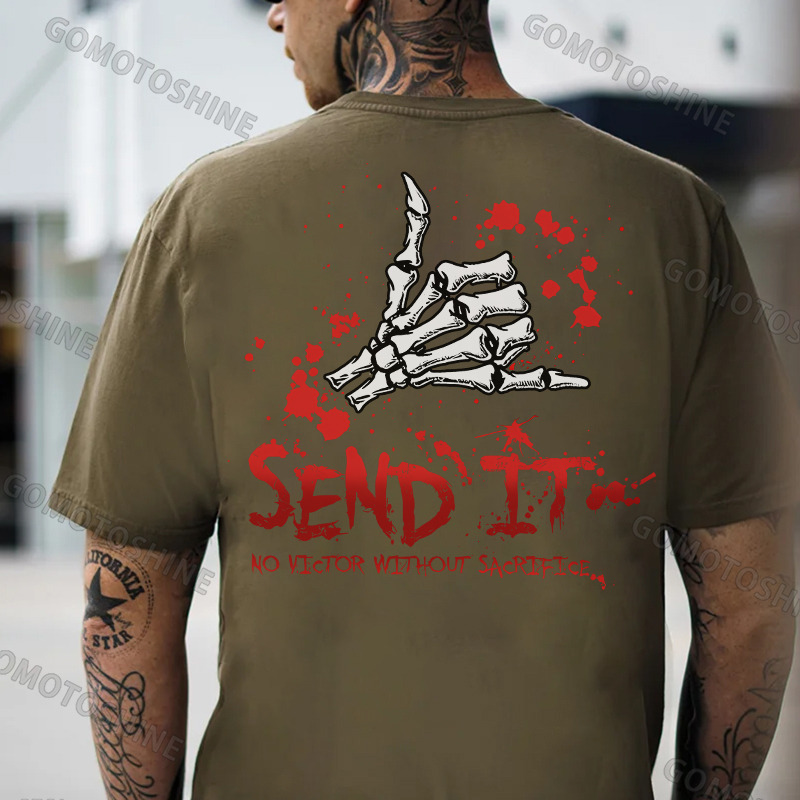 SEND IT NO VICTOR WITHOUT SACRIFICE Bone Hand Print Men's T-Shirt