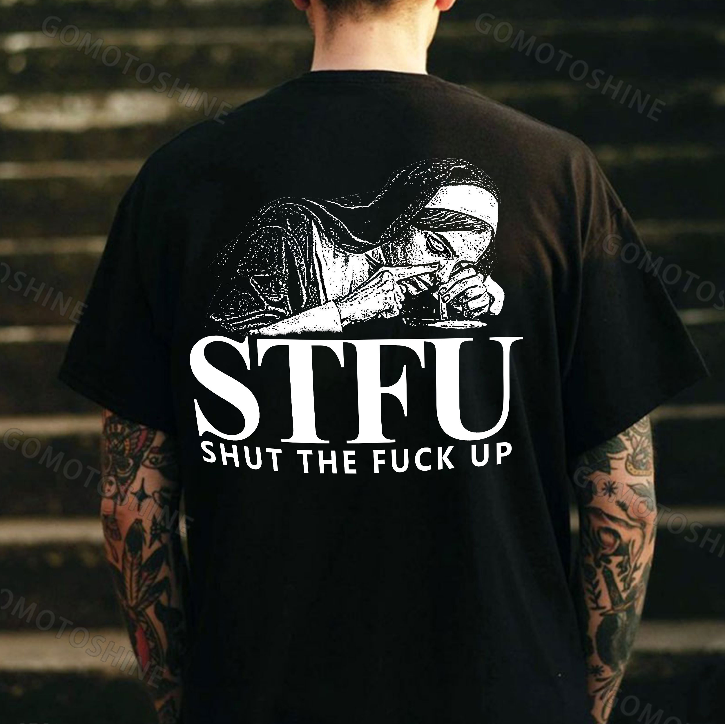 STFU SHUT THE FUCK UP Smoking Nun Print Men's T-Shirt
