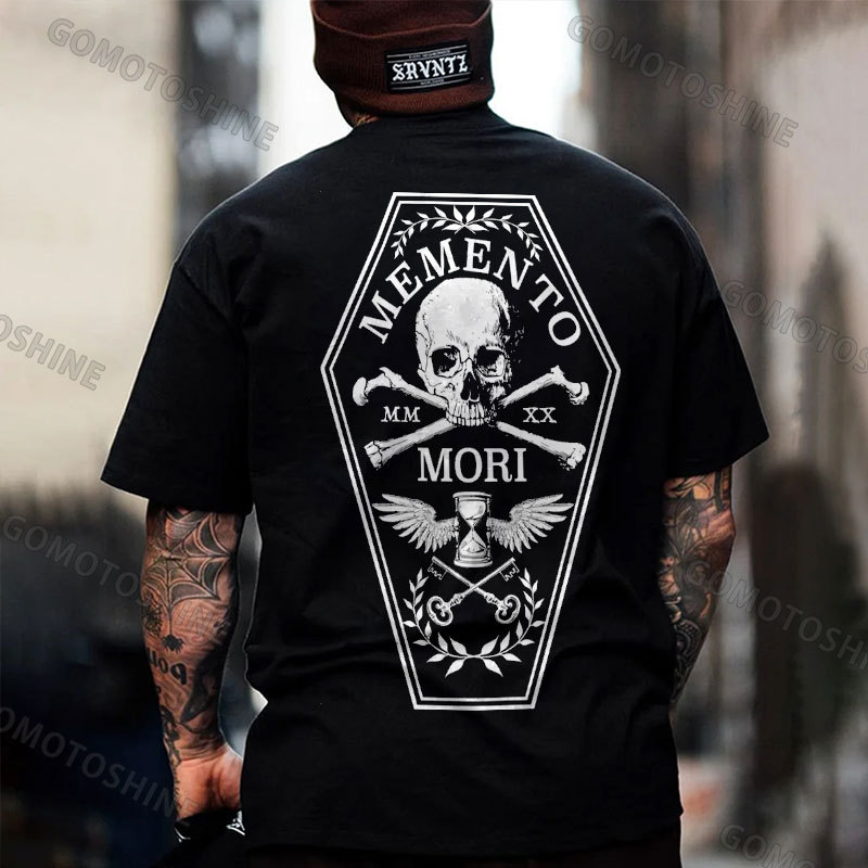 MEMENTO MORI Hourglass Skull Print Men's T-Shirt