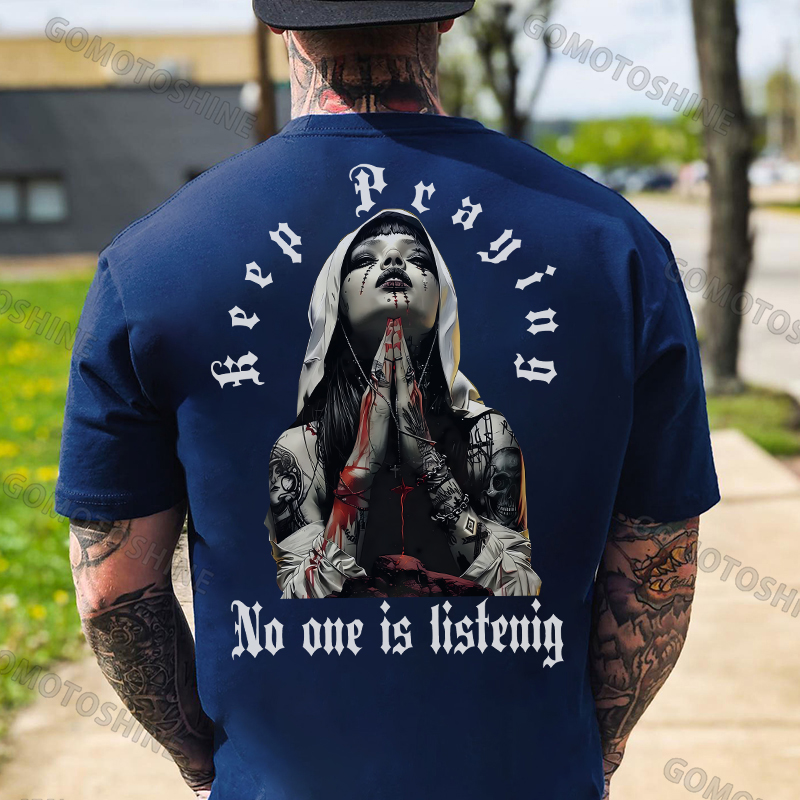 KEEP PRAYING NO ONE LISTENING Bleeding Nun Print Men's T-Shirt