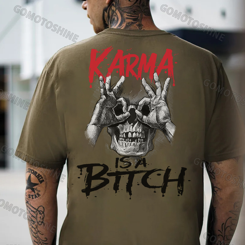KARMA IS A BITCH Skull With OK Print Men's T-Shirt