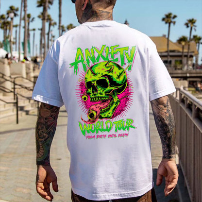 ANXIETY WORLD TOUR Skull Black Print T-Shirt