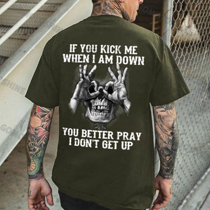 IF YOU KICK ME WHEN I AM DOWN Skull With OK Print Men's T-Shirt